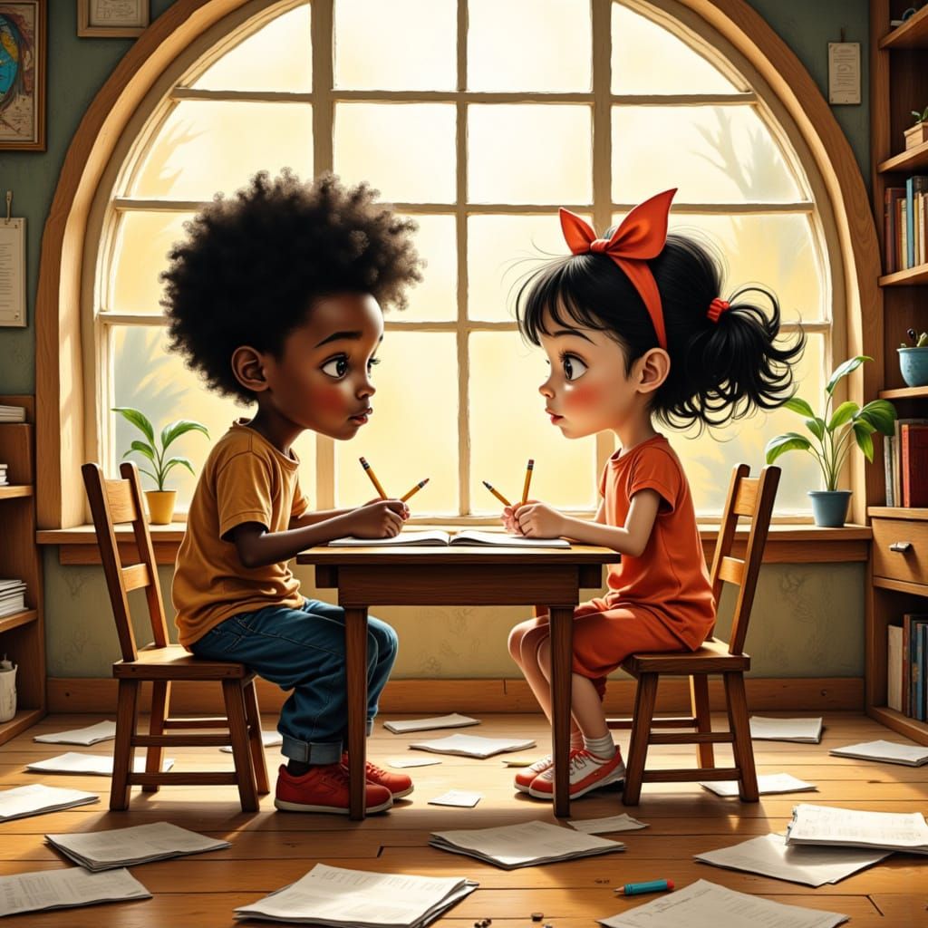 The ink is black, the page is white
We learn to read and write together
The child is black, the child is white
The whole...