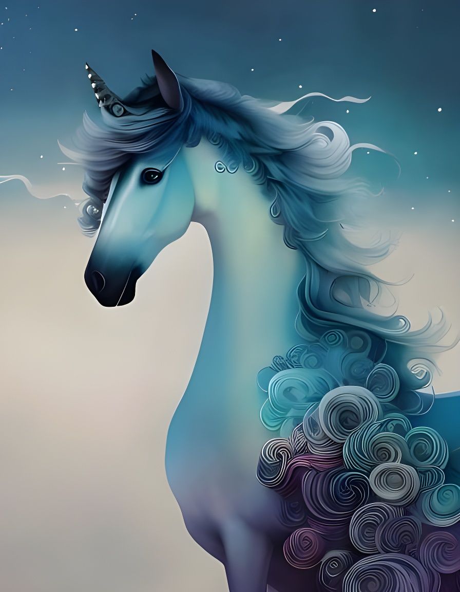 Hyperdetailed Unicorn in Double Exposure Collage Art