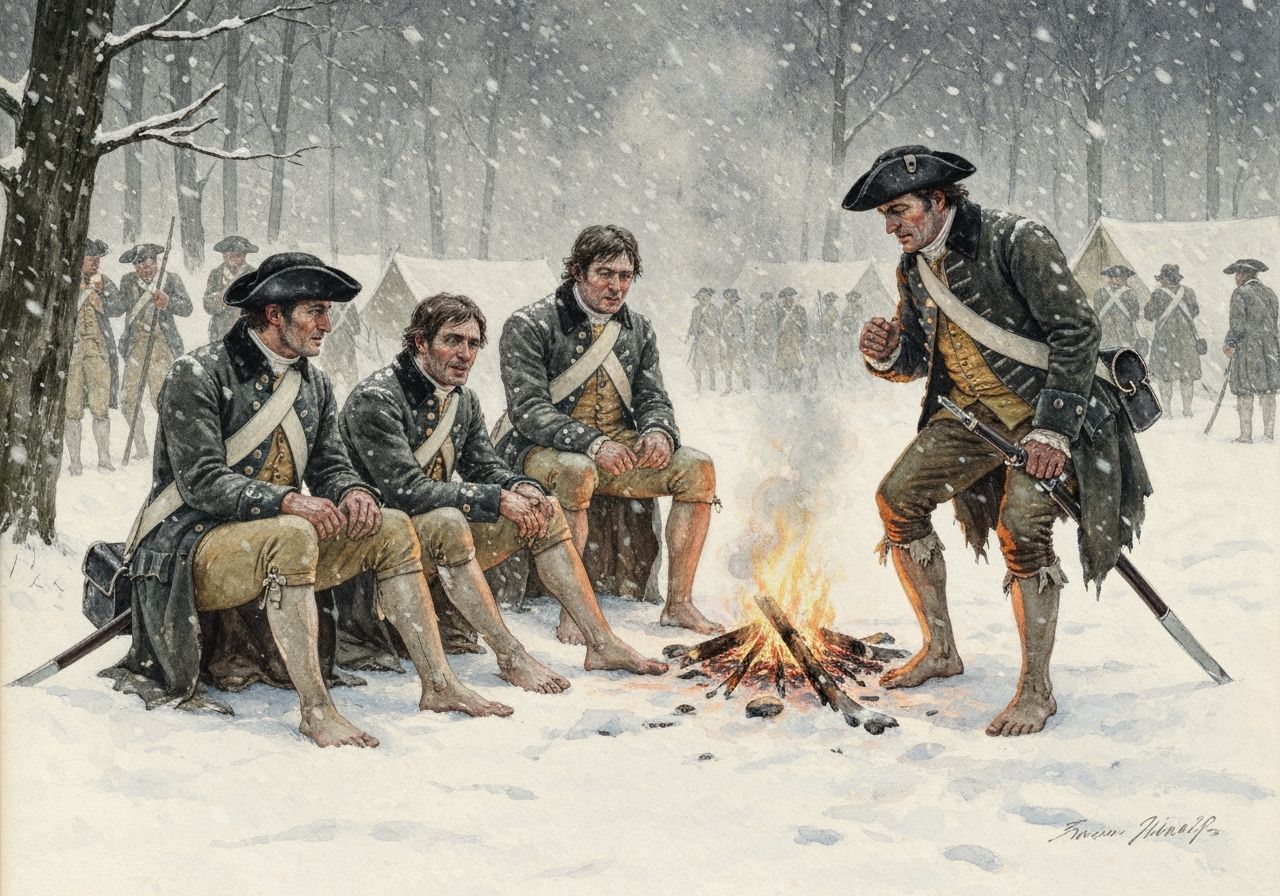 Valley Forge Soldiers in Blizzard Watercolor Painting