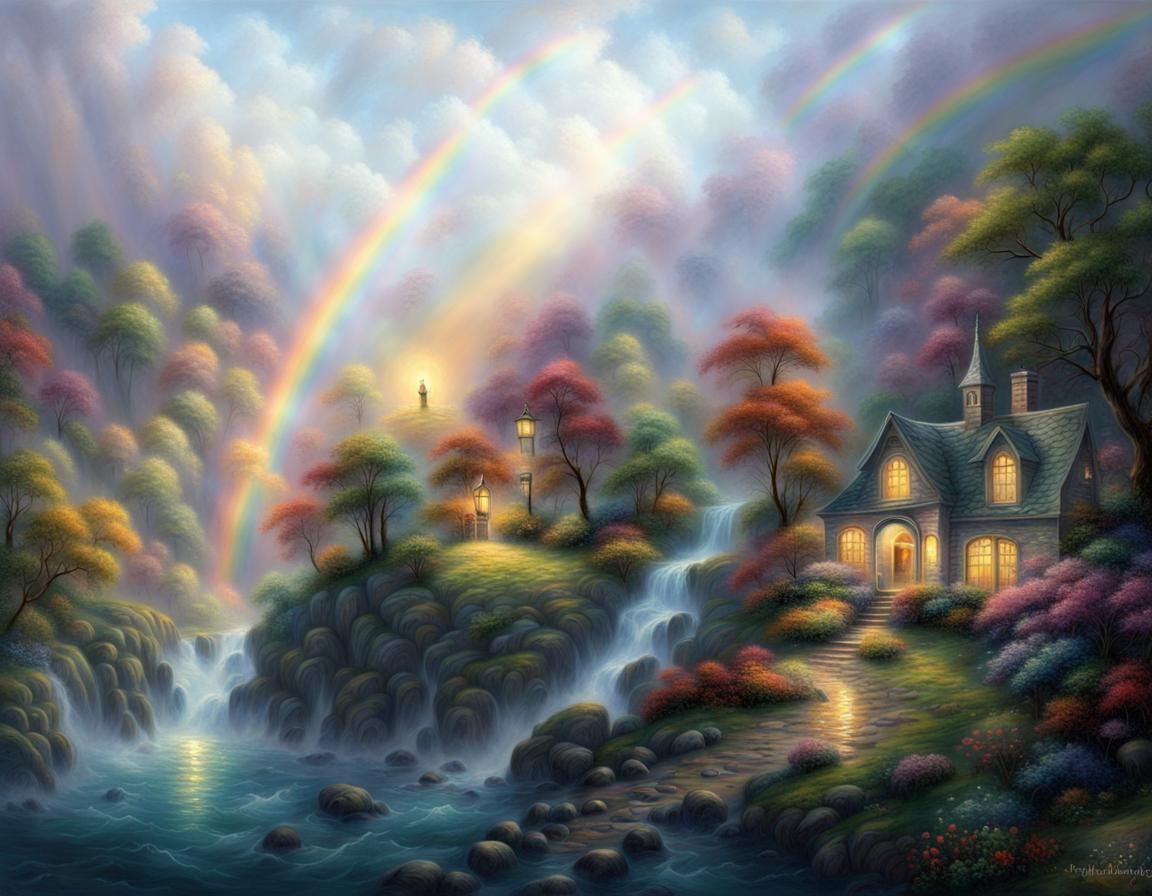Ethereal Rainbow Waterscape in Luminist Style