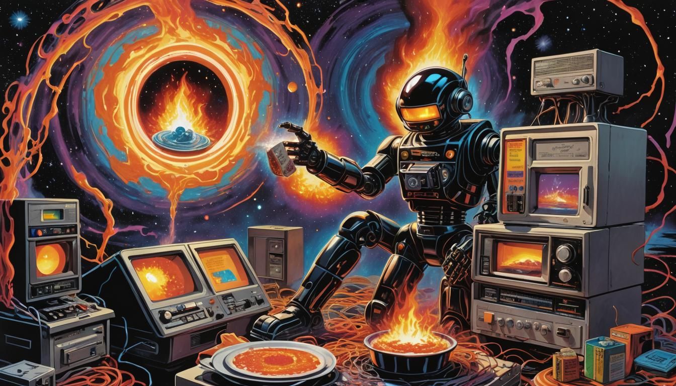 Retro-Futuristic Robot with Space Soup Comic Art