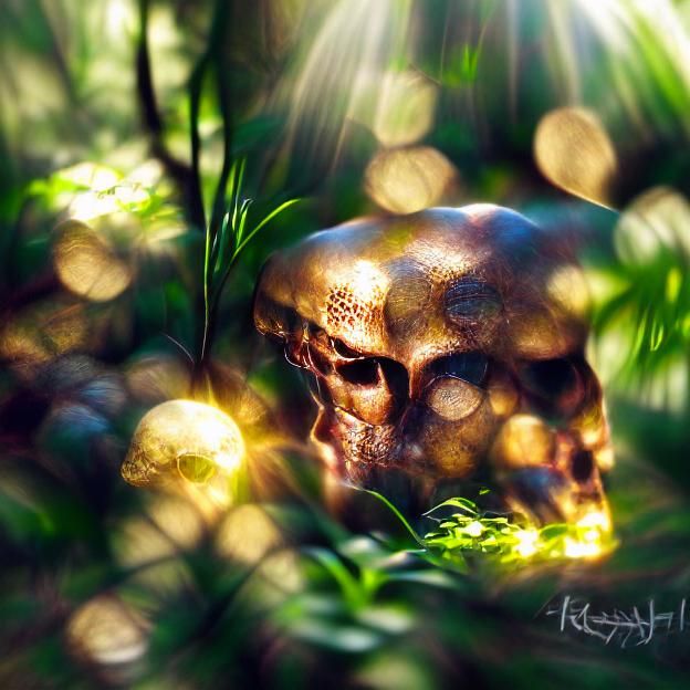 Hyperrealistic Skull Hidden in Undergrowth