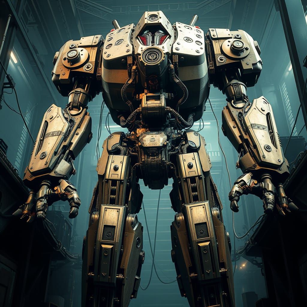 Cyberpunk Robot in Dystopian Industrial Landscape