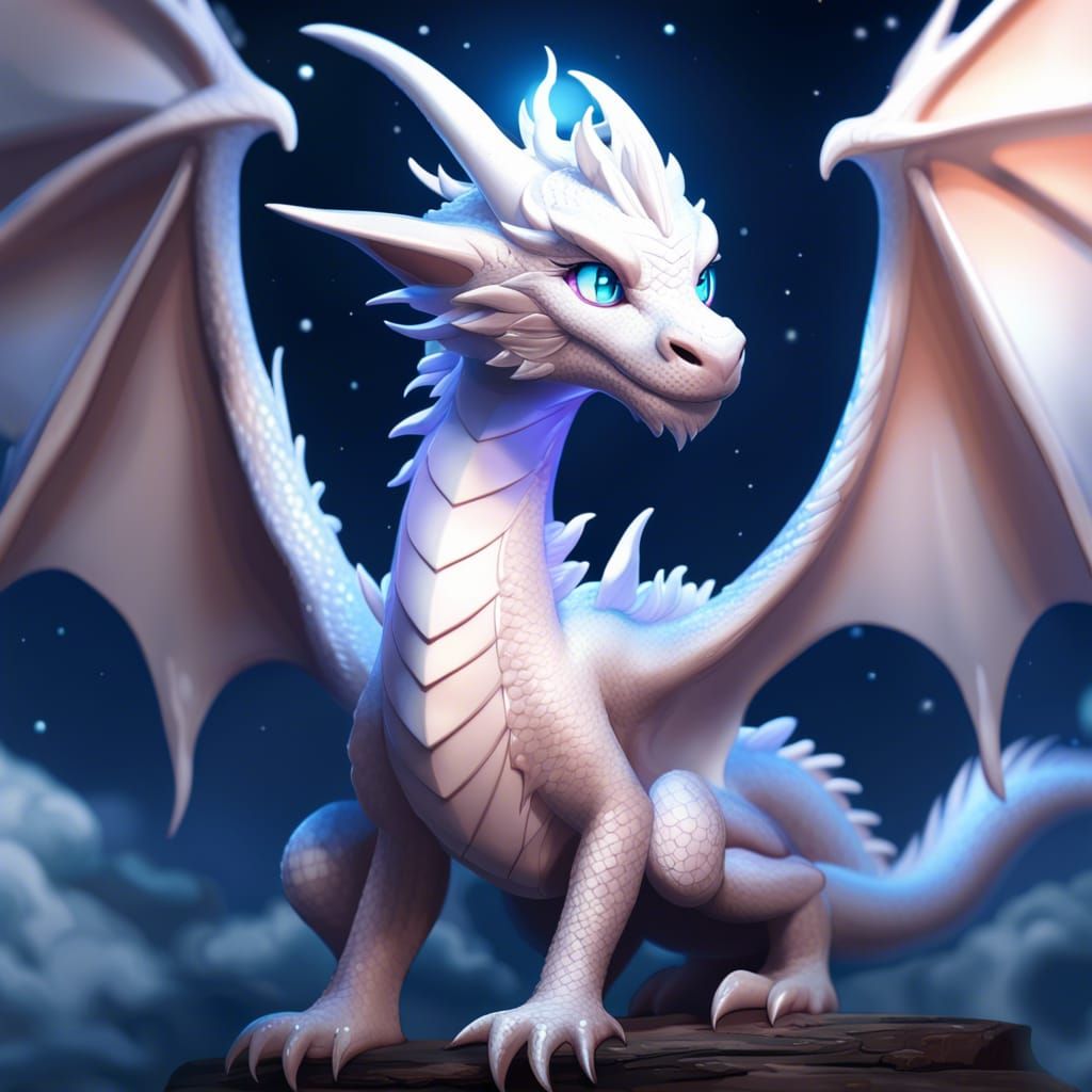 Epic Cute Moon Dragon Portrait in Anime CGI Style