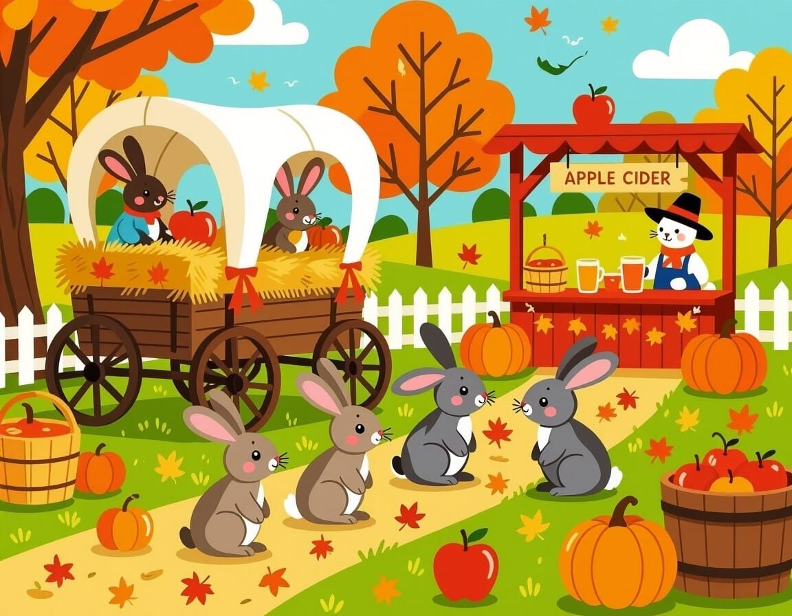 Whimsical Rabbits Enjoy Fall Festival with Hayride