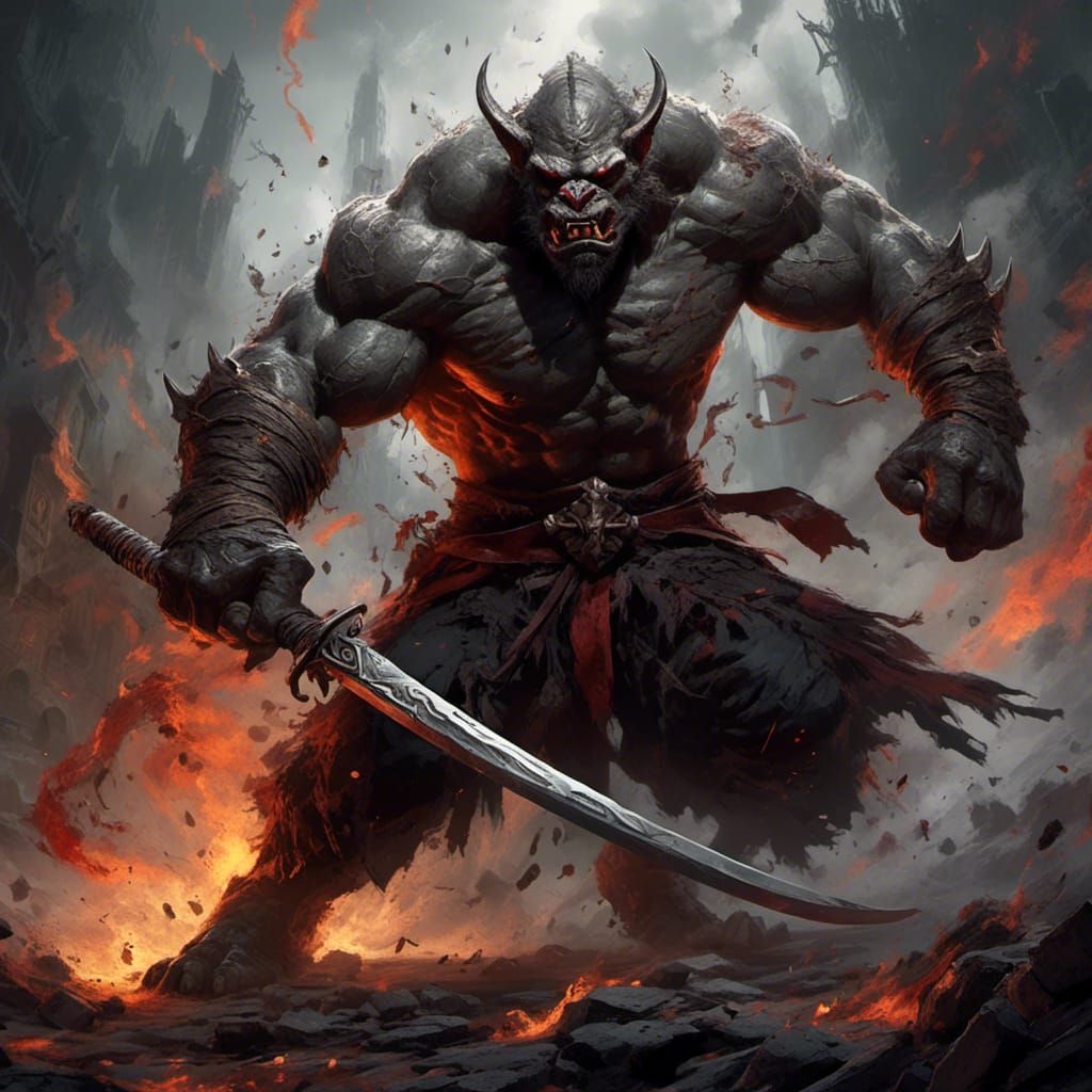 Black Orc Pugilist Engaged in Combat