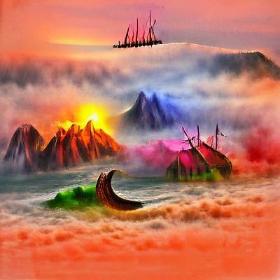 Viking Ships Beached Atop Snowy Mountains
