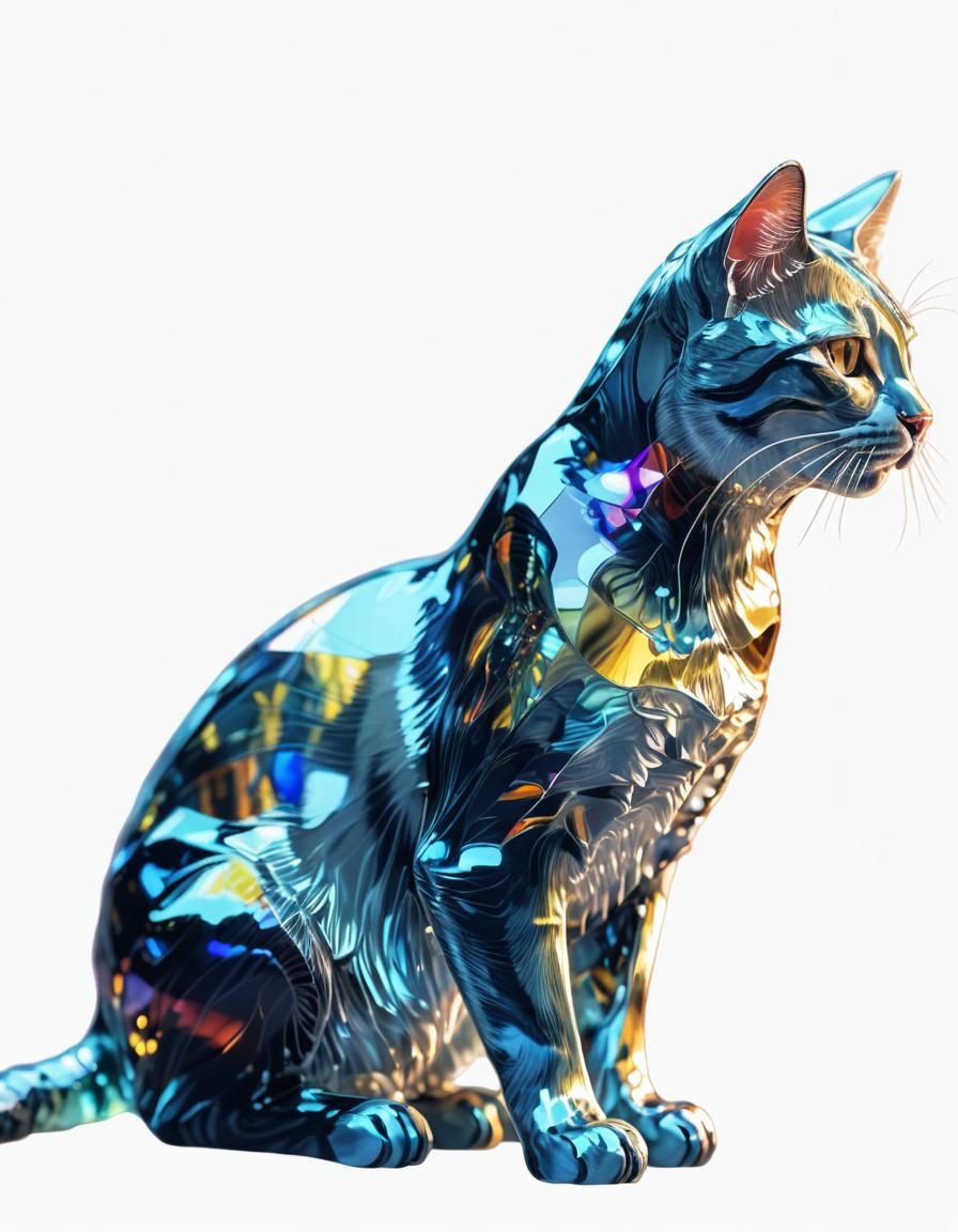 Transparent Glass Cat in Vibrant Digital Art