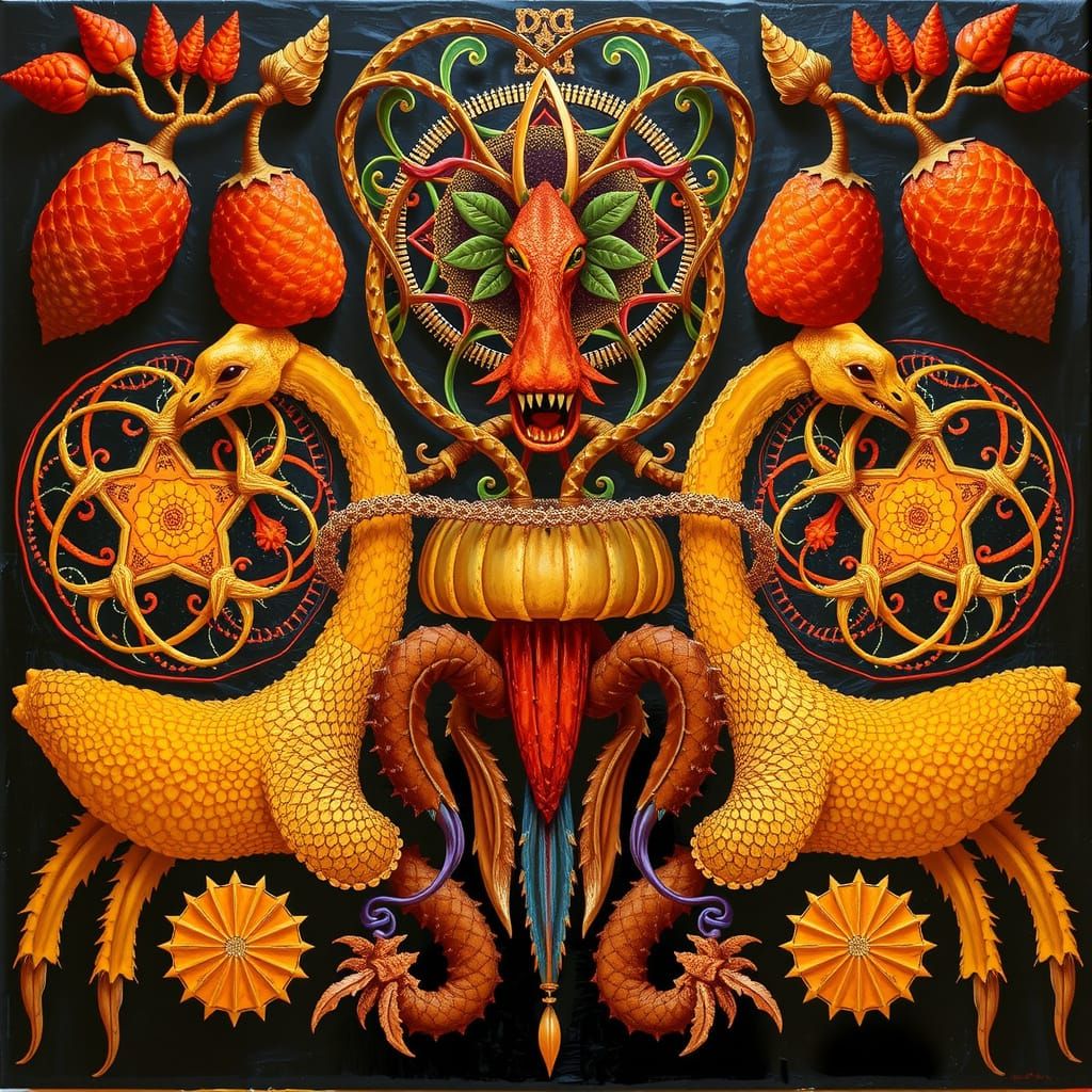 Vibrant Geometric Hyperrealism in Vermillion, Yellow, and Vi...