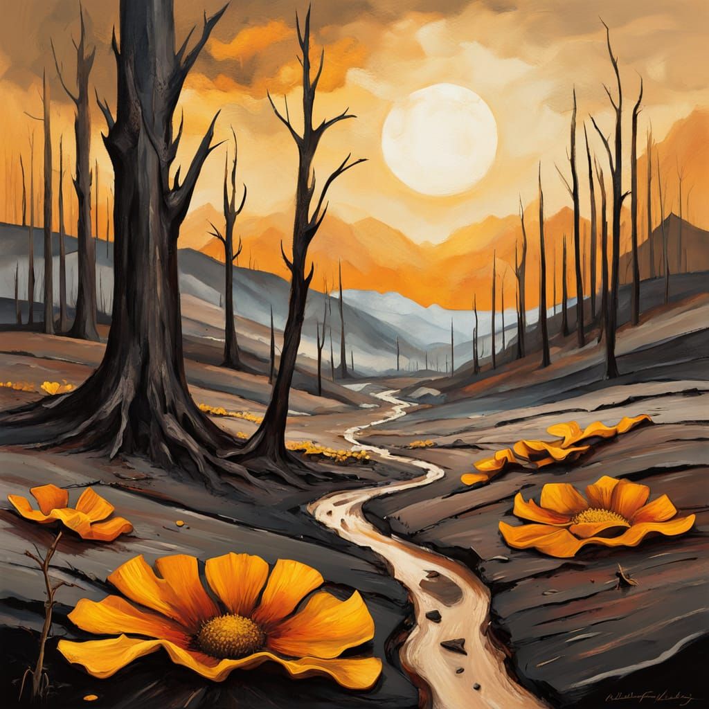 Wildflower Blooms Amidst Post-Apocalyptic Ruins in Vibrant O...