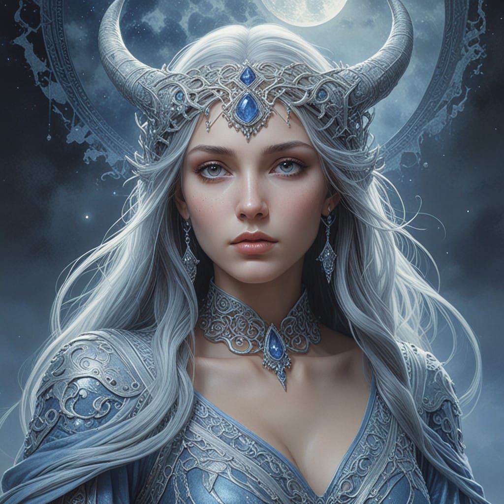 Ethereal Moon Elf Sorceress in Silver and Indigo Robes