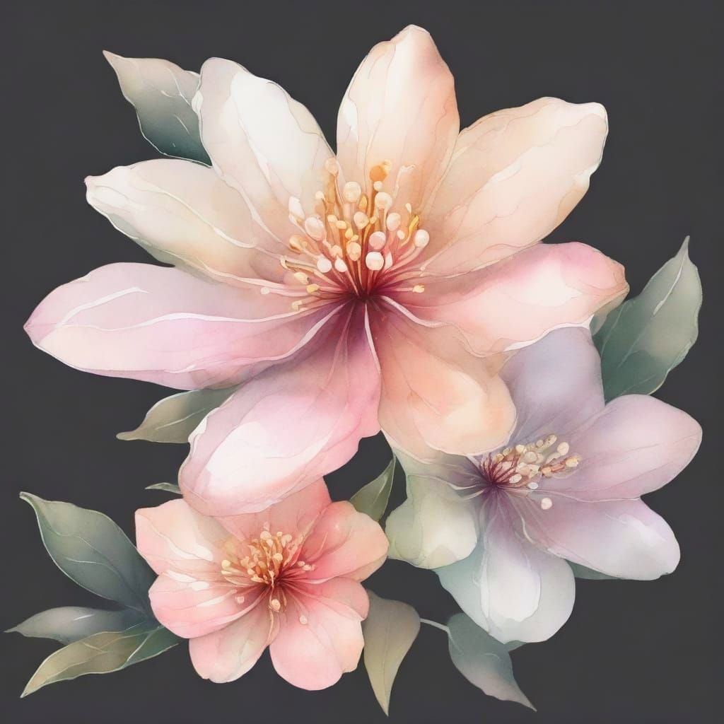 Soft Focus Watercolor Exotic Flowers in Iridescent Pearls