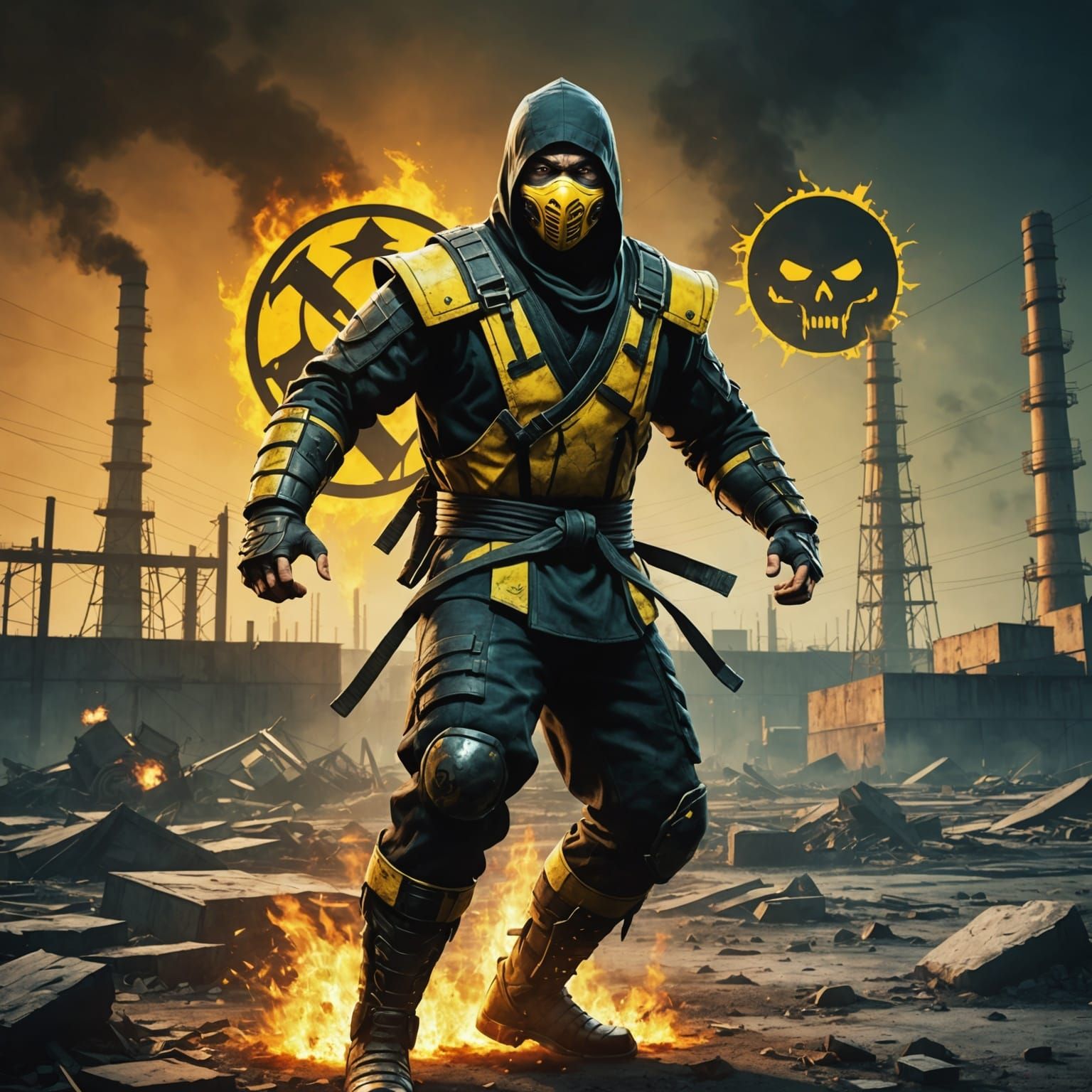 Radioactive Ninja at Chernobyl: Digital Illustration