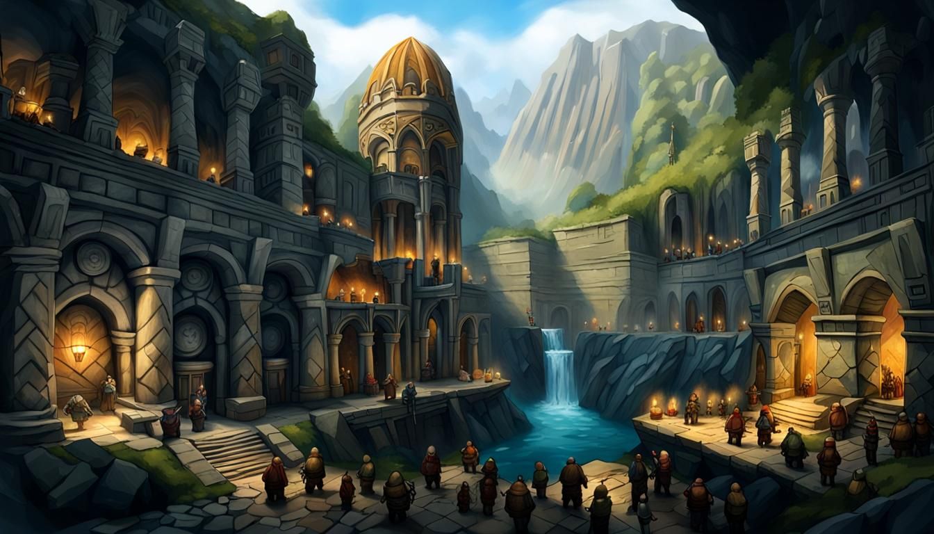 Realistic Dwarven City Under a Mountain