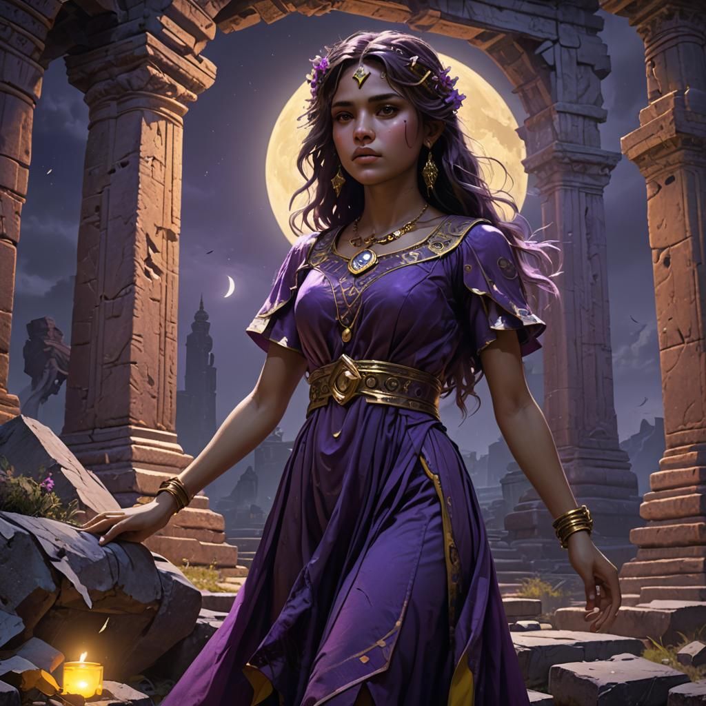 Young Girl in Ruins: Dark Fantasy Concept Art