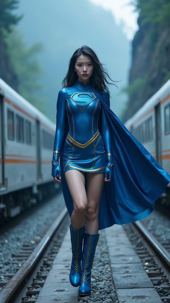Supergirl Blue Star in Patent Leather on Mountain Railway