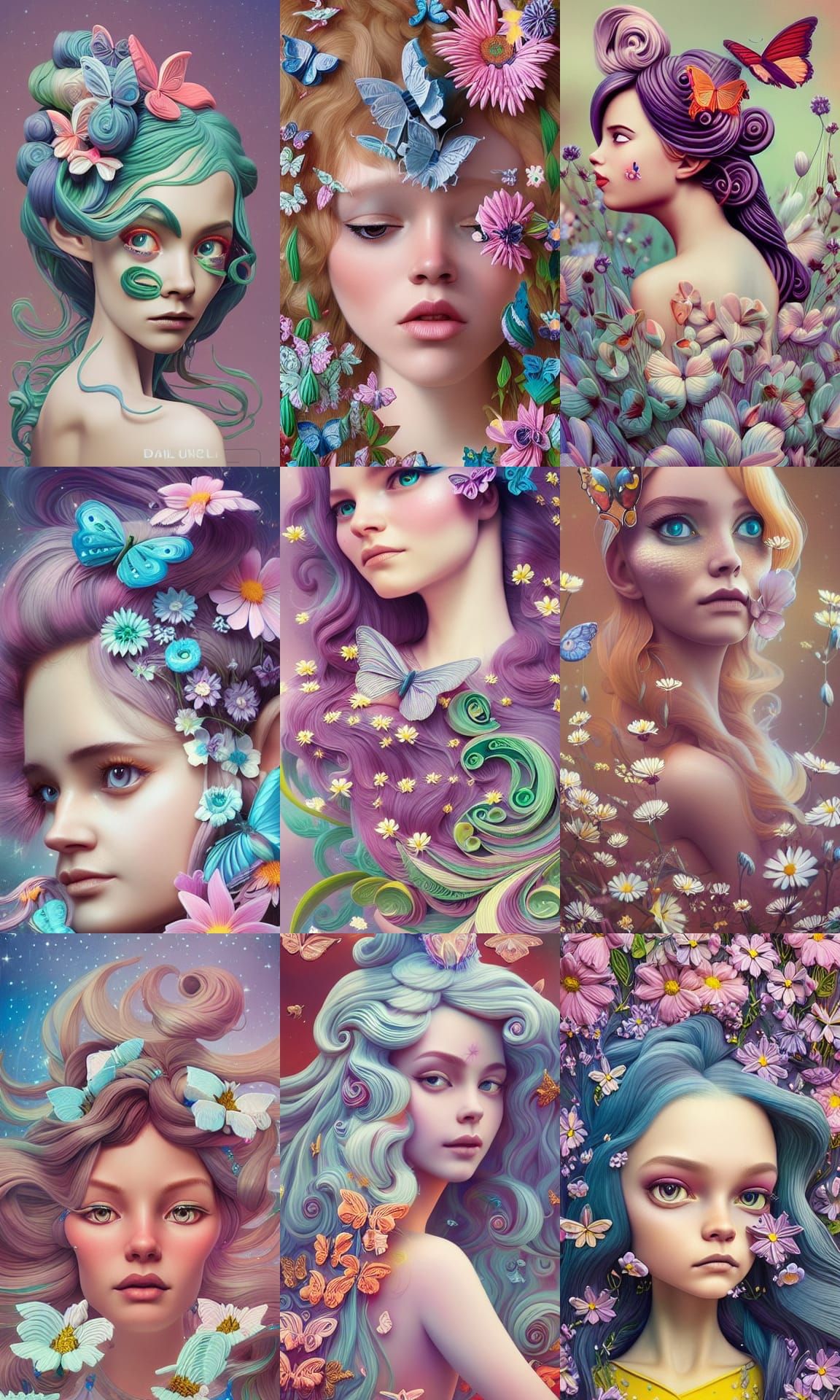 Princess with Flowing Hair in Galaxy of Flowers