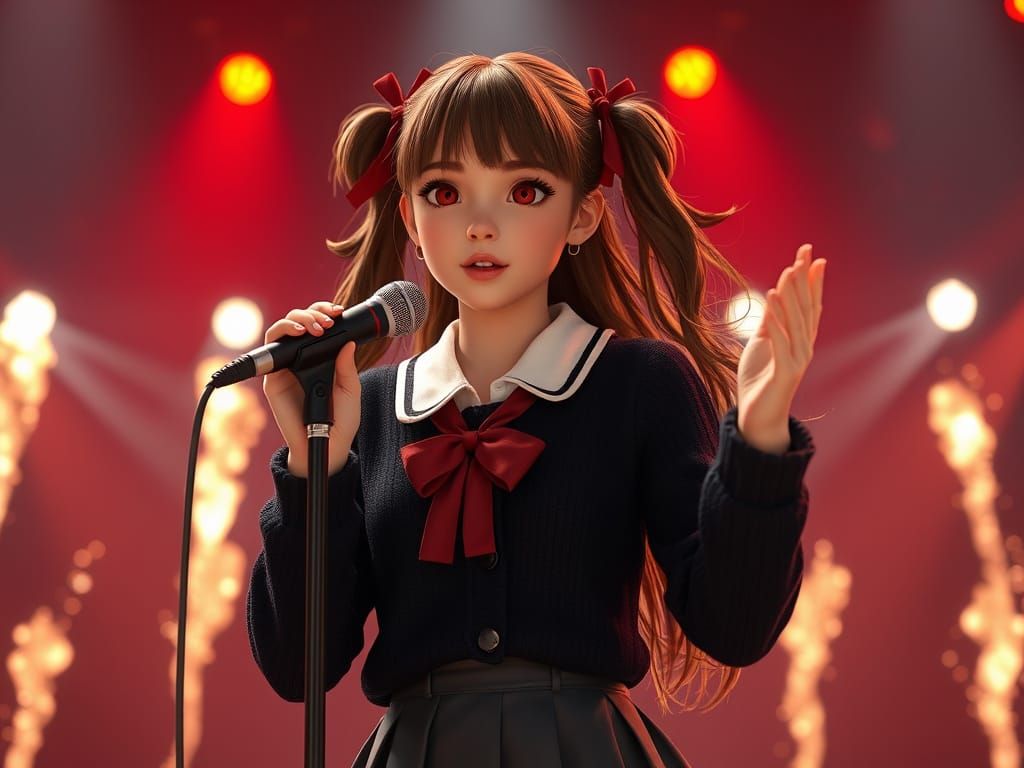 Teenage Singer on Stage in Pixar-Inspired 3D Art