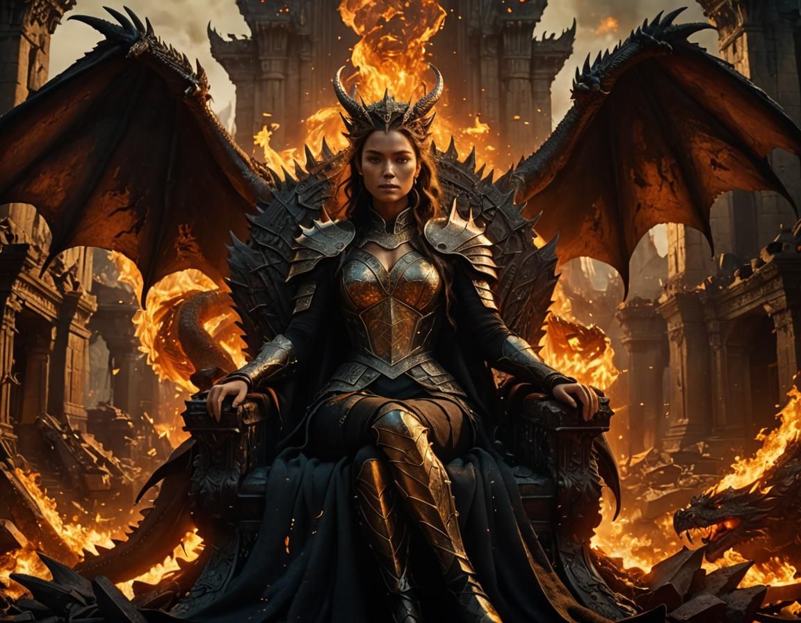 Dragon Queen on Throne in Cinematic Lighting