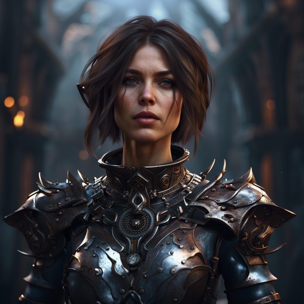 Brunette in Steel Collar: Detailed Fantasy Art