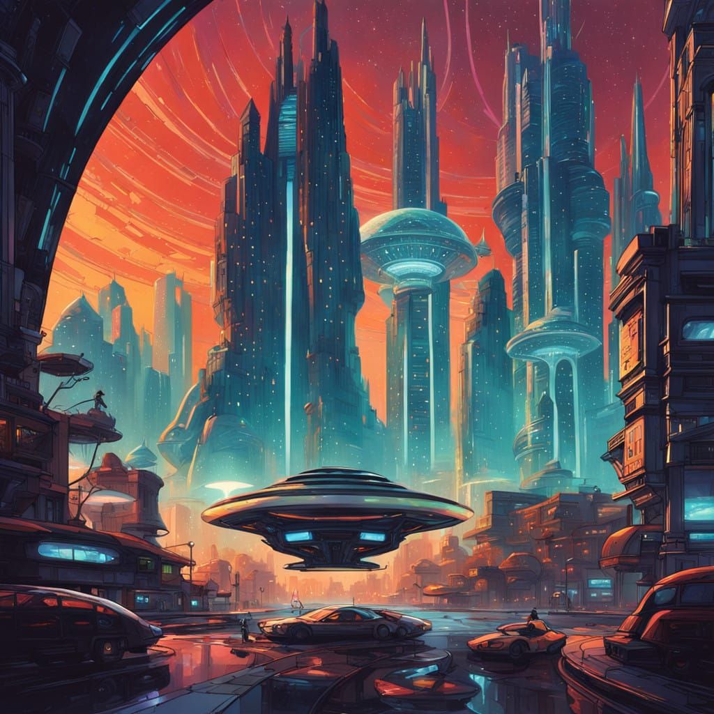 Futuristic Cosmic Metropolis at Dusk