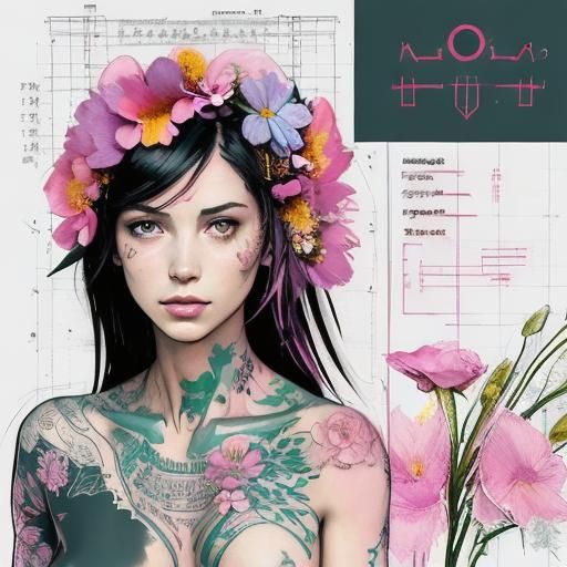 Floral Tattoo Nude in a Futuristic Style