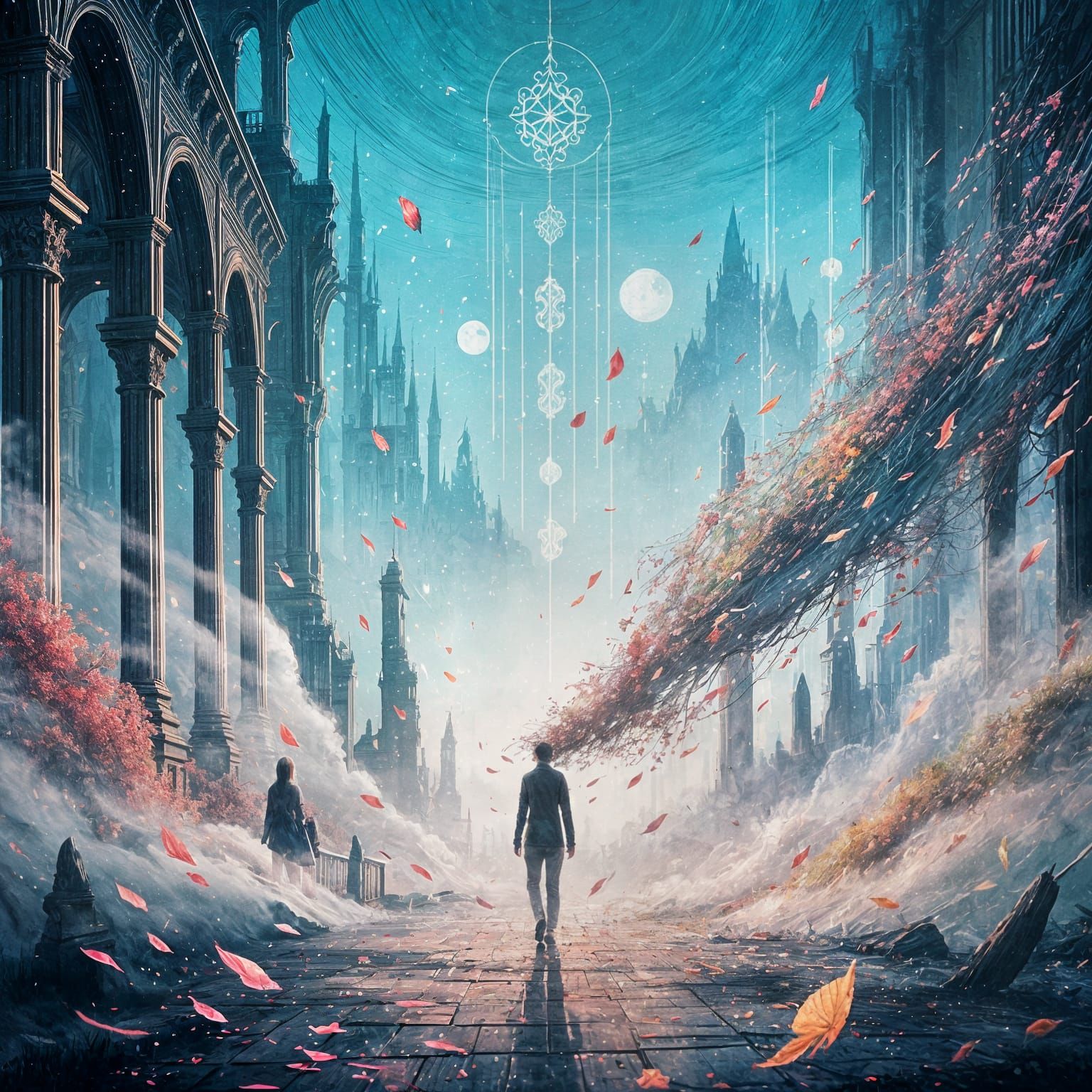 Ethereal Figure Dissolving in Watercolour Fantasy