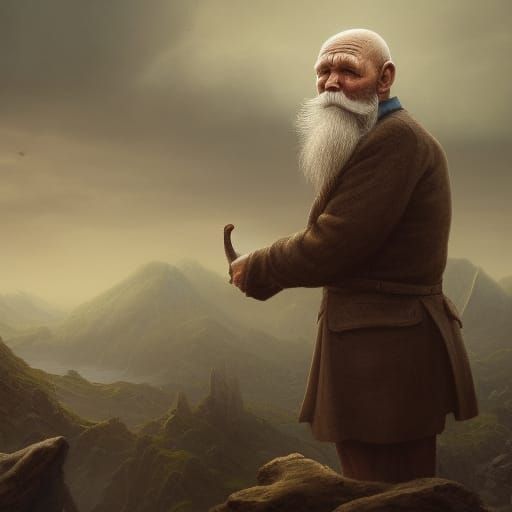 Detailed Matte Painting of Old Man in C Shape