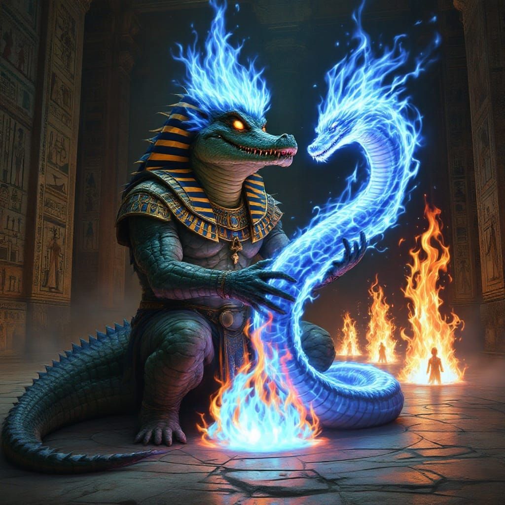 Egyptian God Sobek Reigns in Temple of Blazing Flames