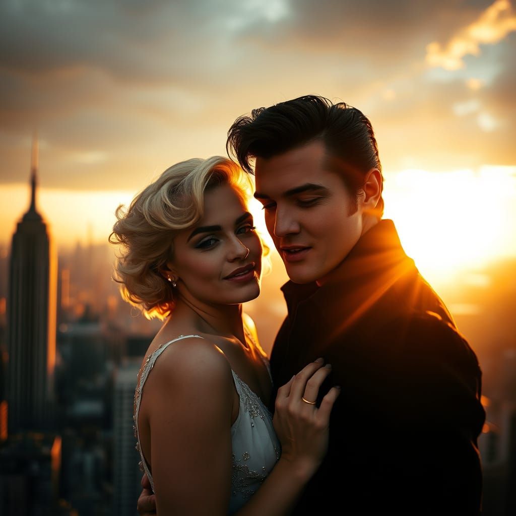 Romantic Rooftop Moment with Marilyn and Elvis in New York C...