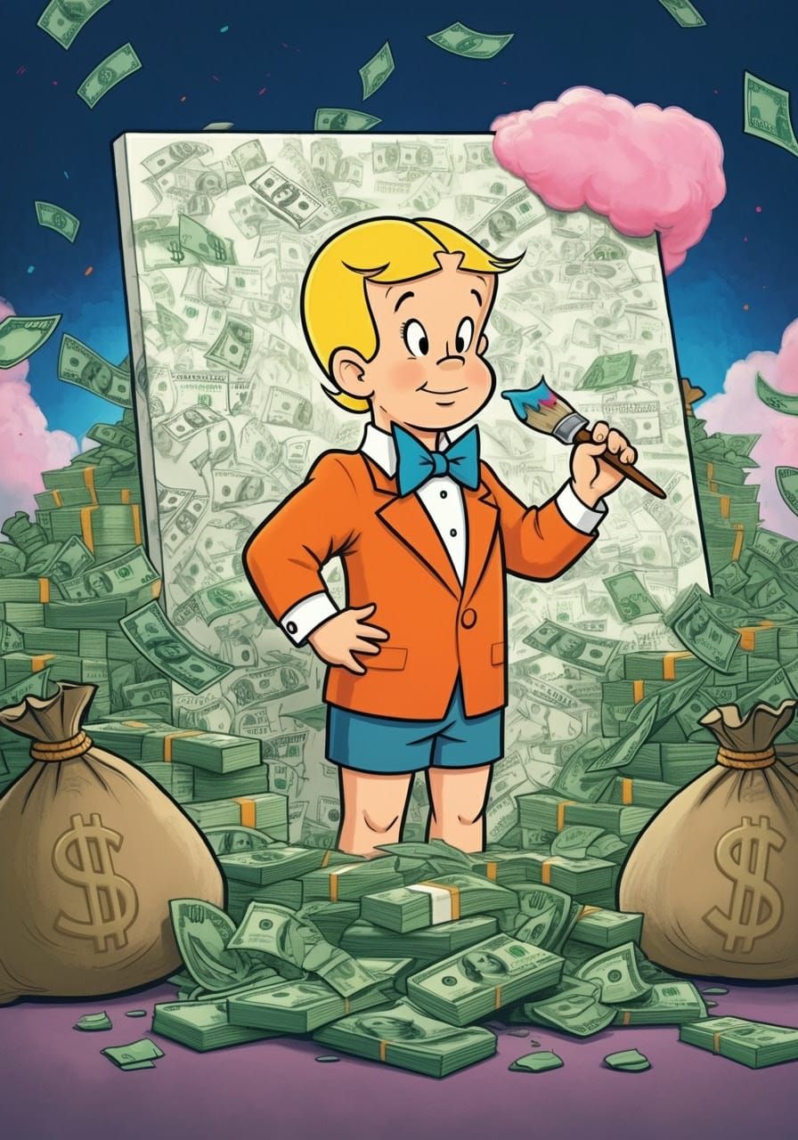 Richie Rich Paints Masterpiece with Dollar Bill Canvas