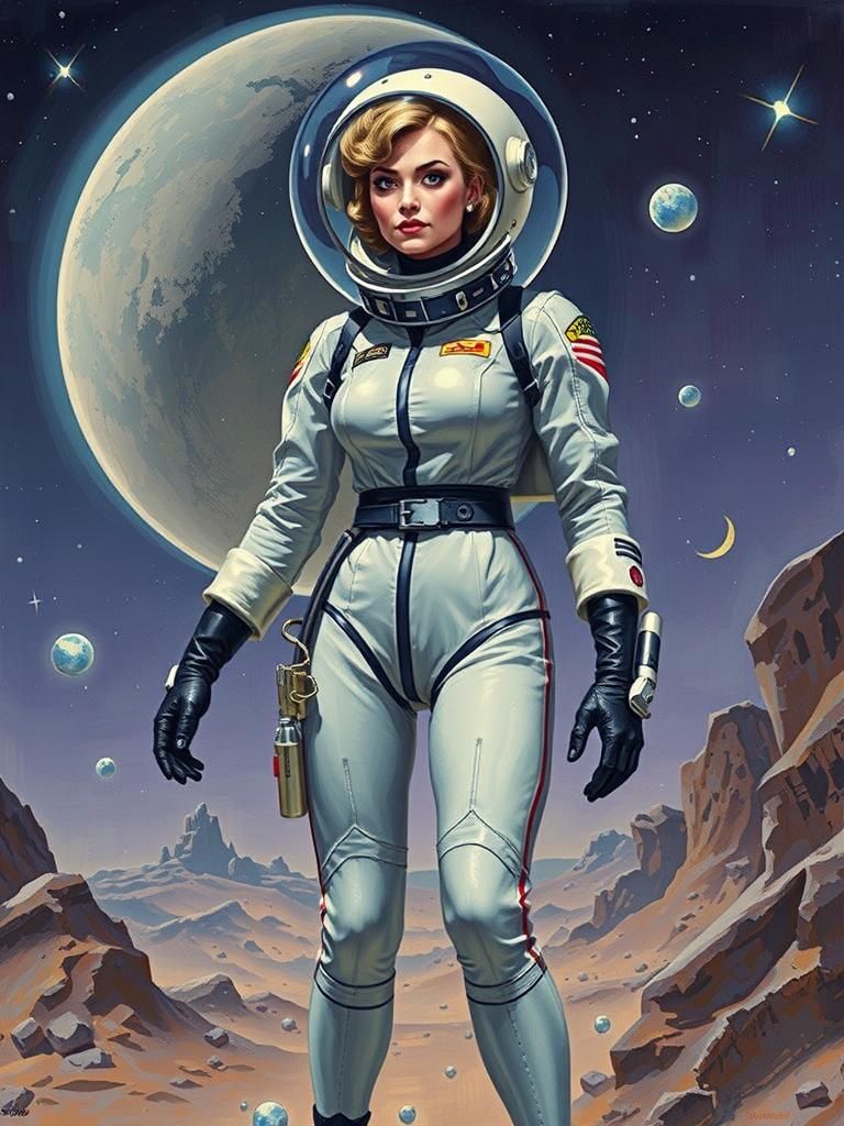 Sci-Fi Pinup Girl with Jetpack and Ray Gun