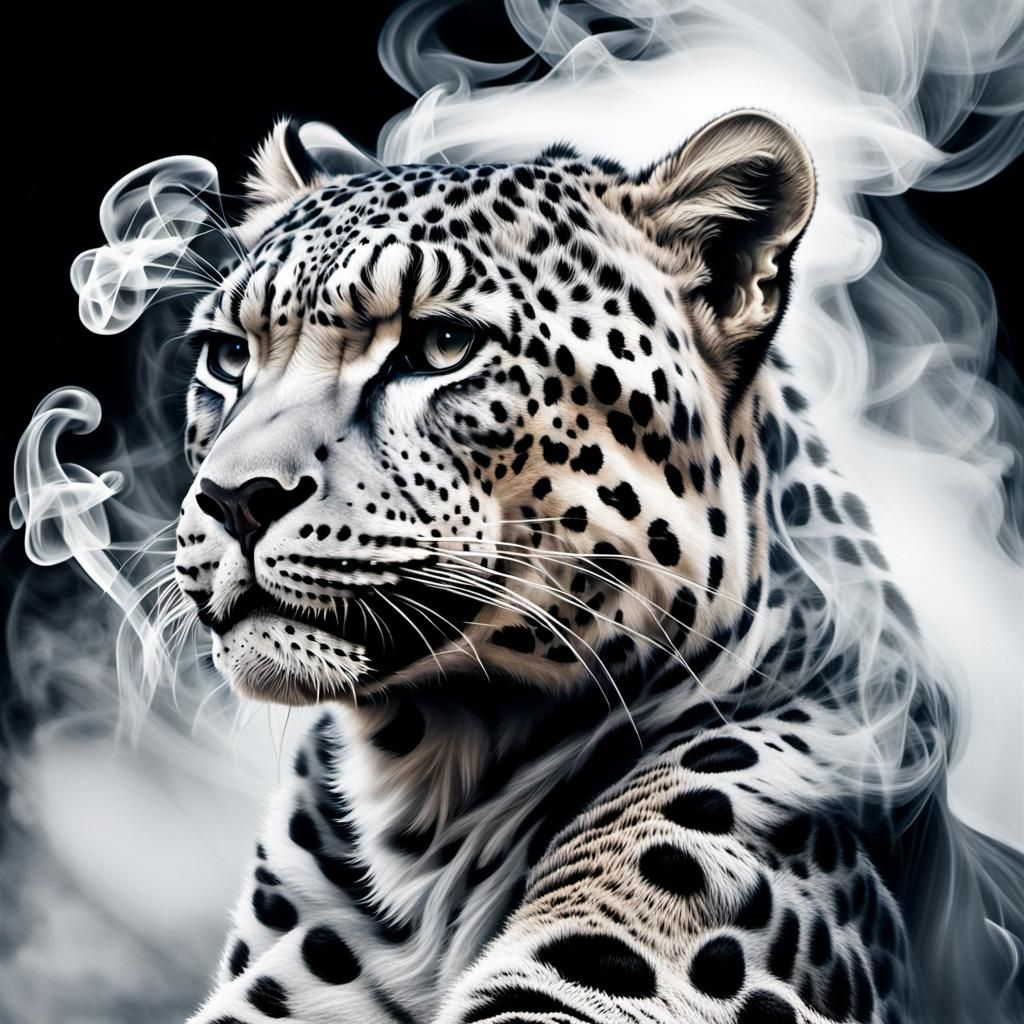Smoky Snow Leopard: Hyperrealistic Smoke Illustration
