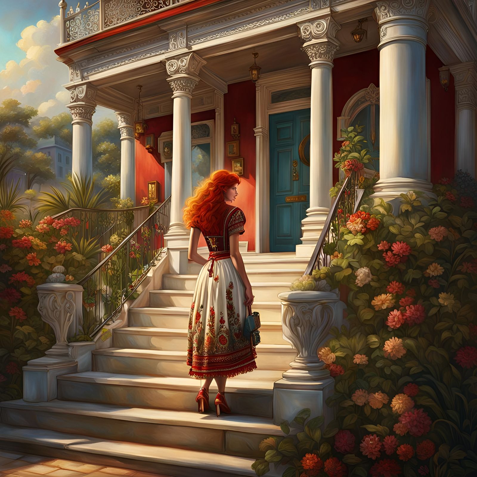 Southern Home with Redhead in Detailed Matte Painting