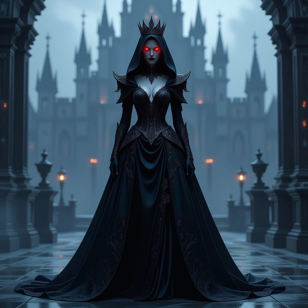 Mysterious Queen in Shadowed Gothic Palace