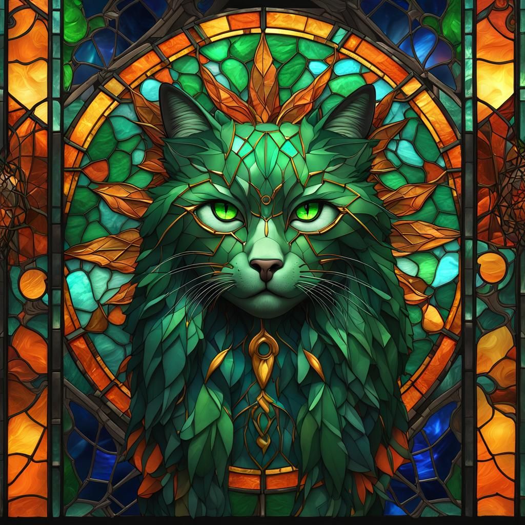 Stained Glass Dreamcatchers with Cat-Eared Man