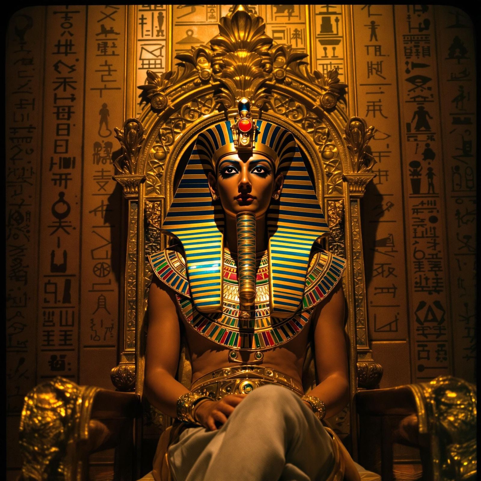 Regal Pharaoh on Throne in Cinematic Lighting