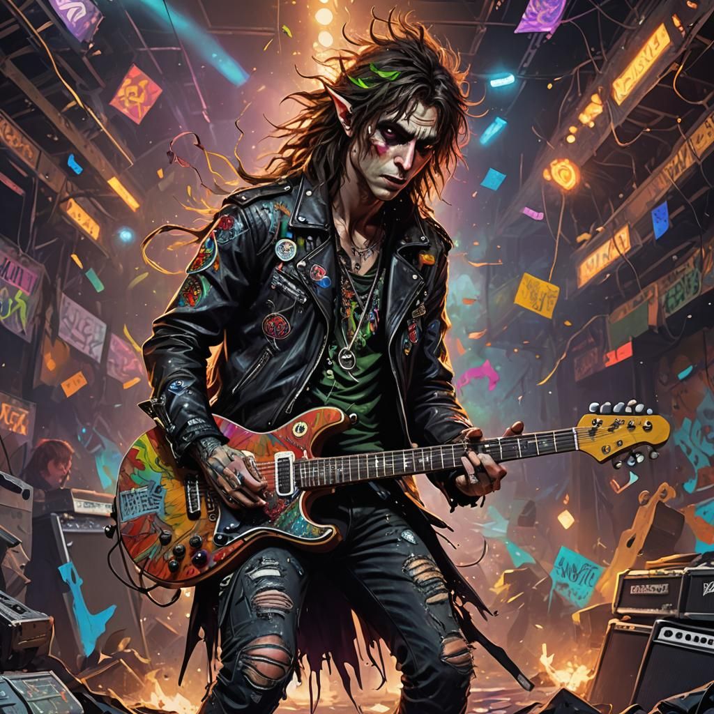 Elf Rock Musician on Stage in Grungy Style