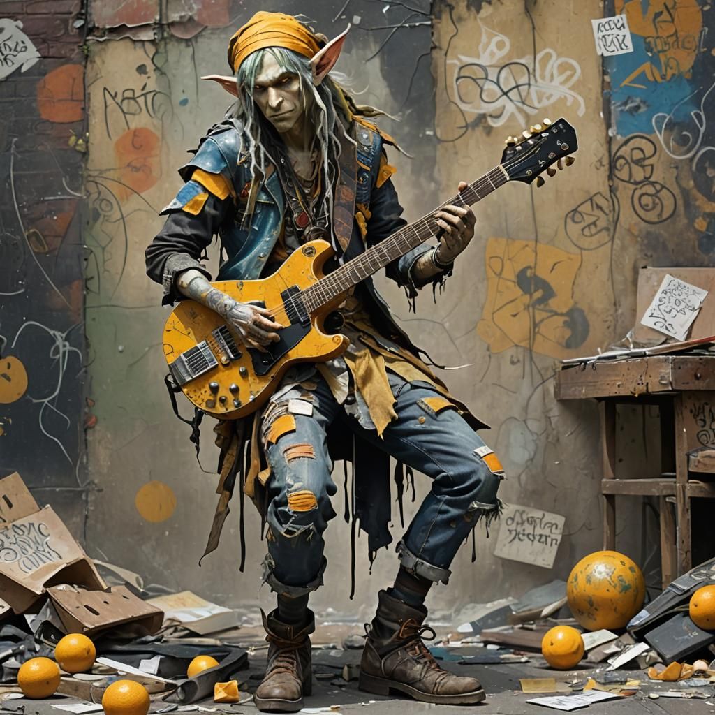 Elf Musician in Urban Fantasy Grunge Style
