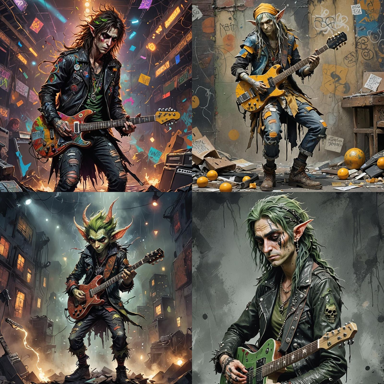 Gritty Elf Rock Musician in Skottie Young Style