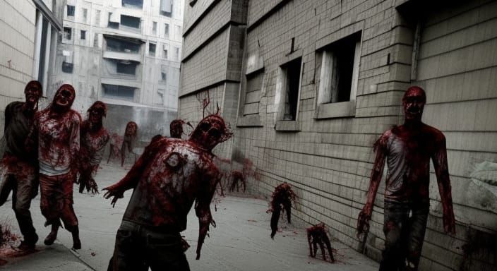 Zombie Apocalypse Cityscape: Macabre Horror Scene