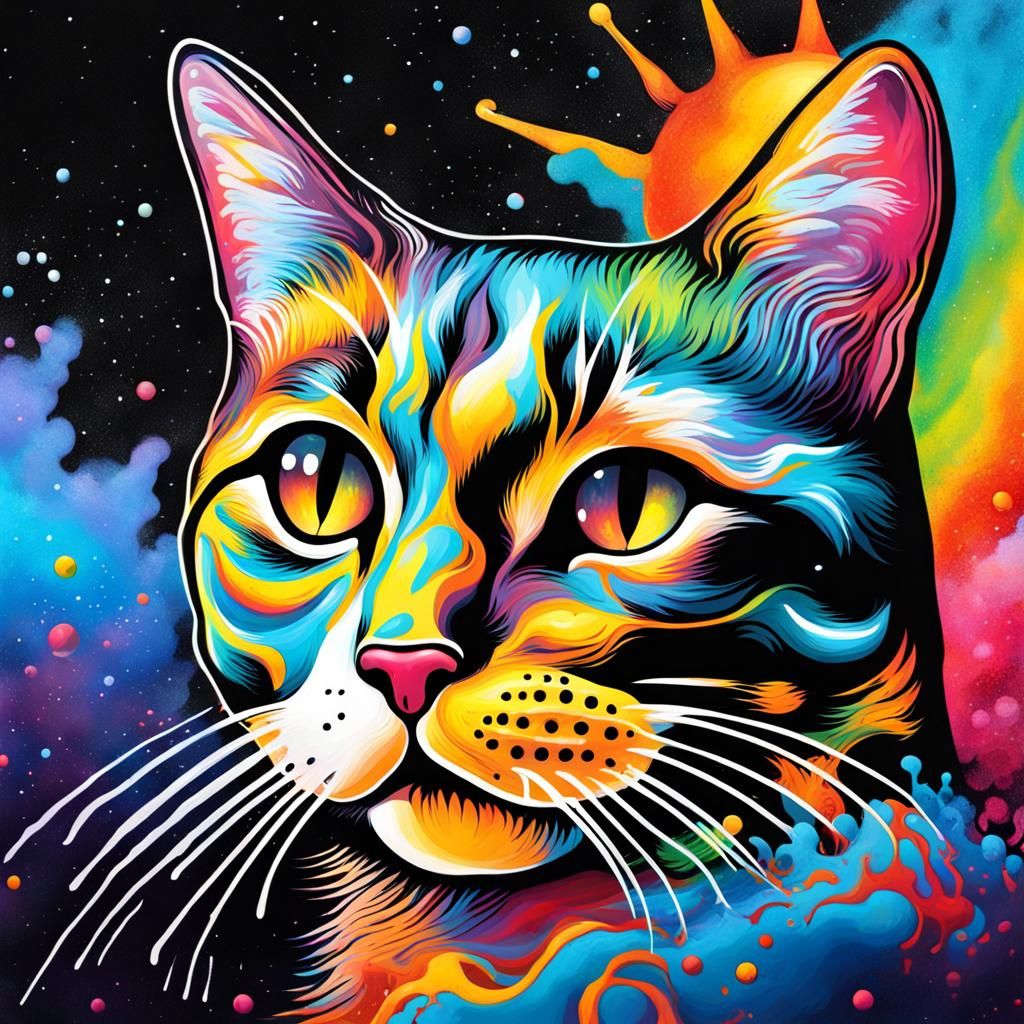Galaxy Cat and Sun Dog in Graffiti Art