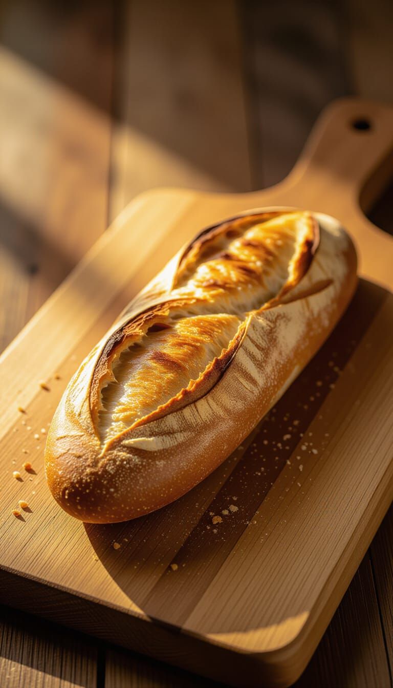 Golden Hour Baguette on Rustic Board