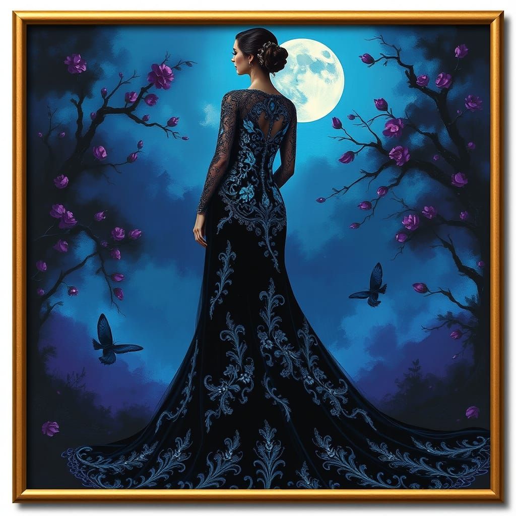 Ethereal Black Wedding Gown in Turquoise and Purple with Del...