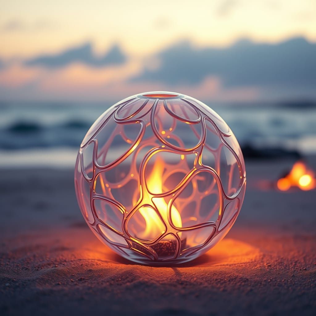 Luminous Fire Orb on a Serene Beach