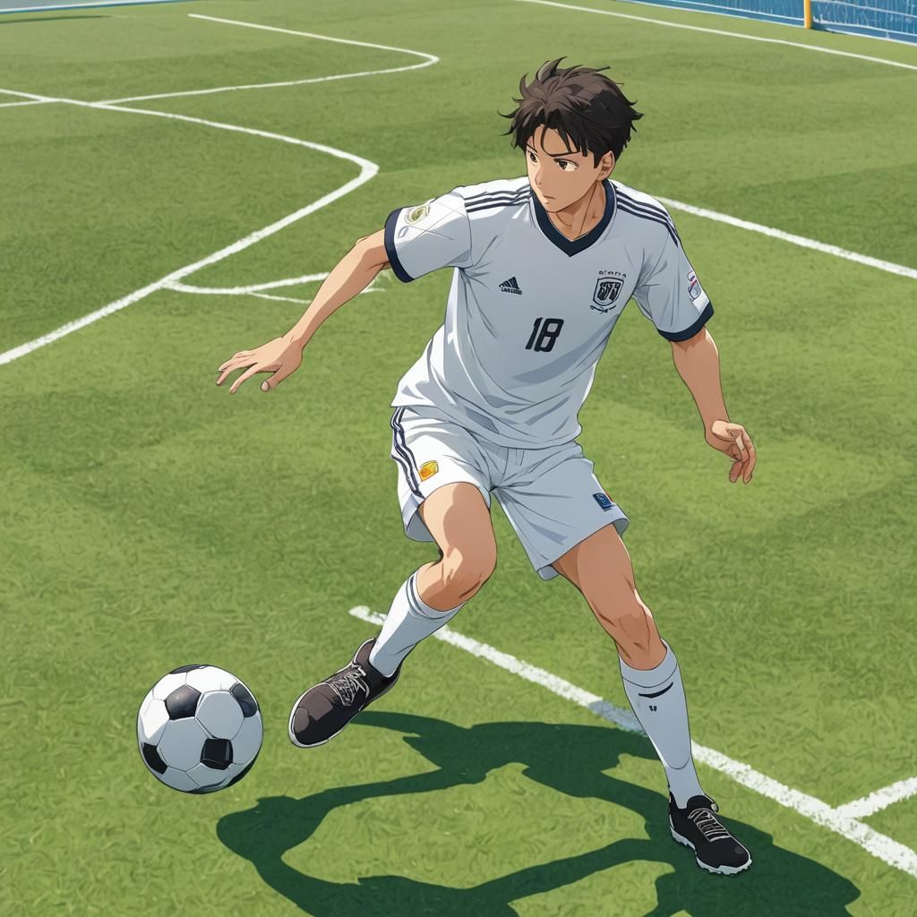 Soccer Player in Anime Style on Football Court