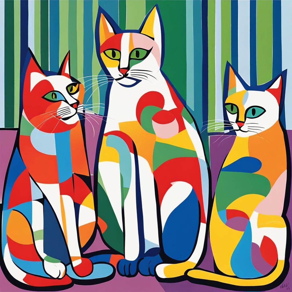Colorful Cubist Cats in Style of Henri Matisse