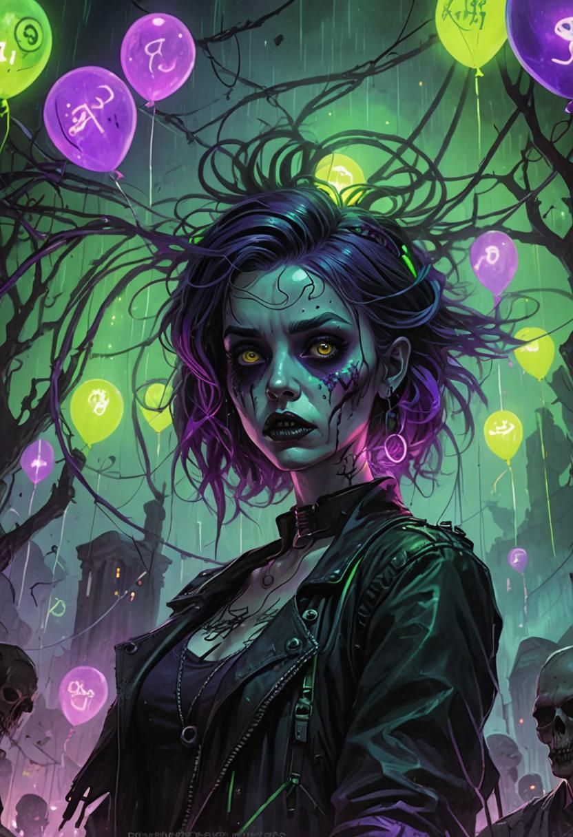 Cyberpunk Zombie Mosh Pit in Cemetery at Night