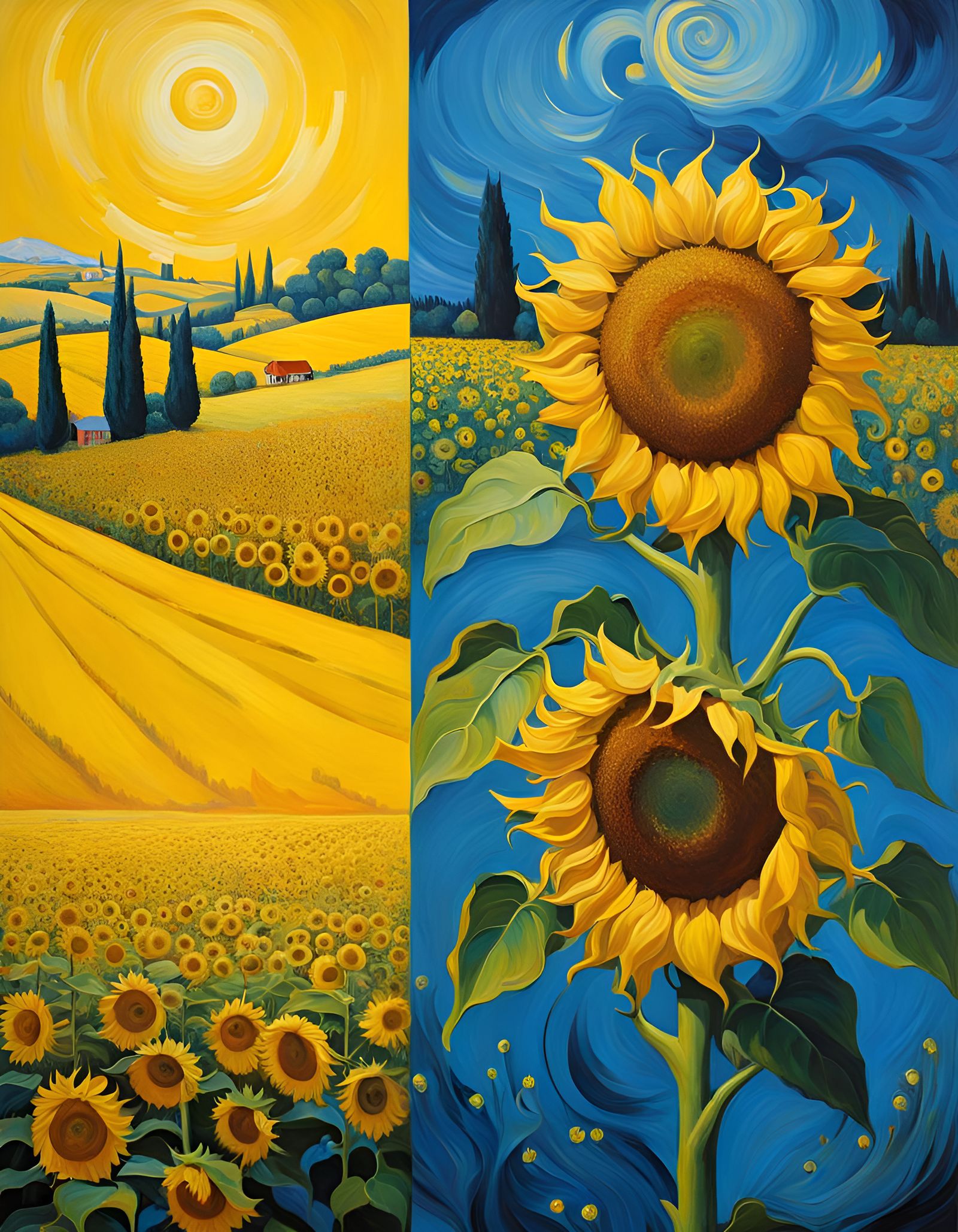 Surreal Sunflower People in Impasto Oil Painting