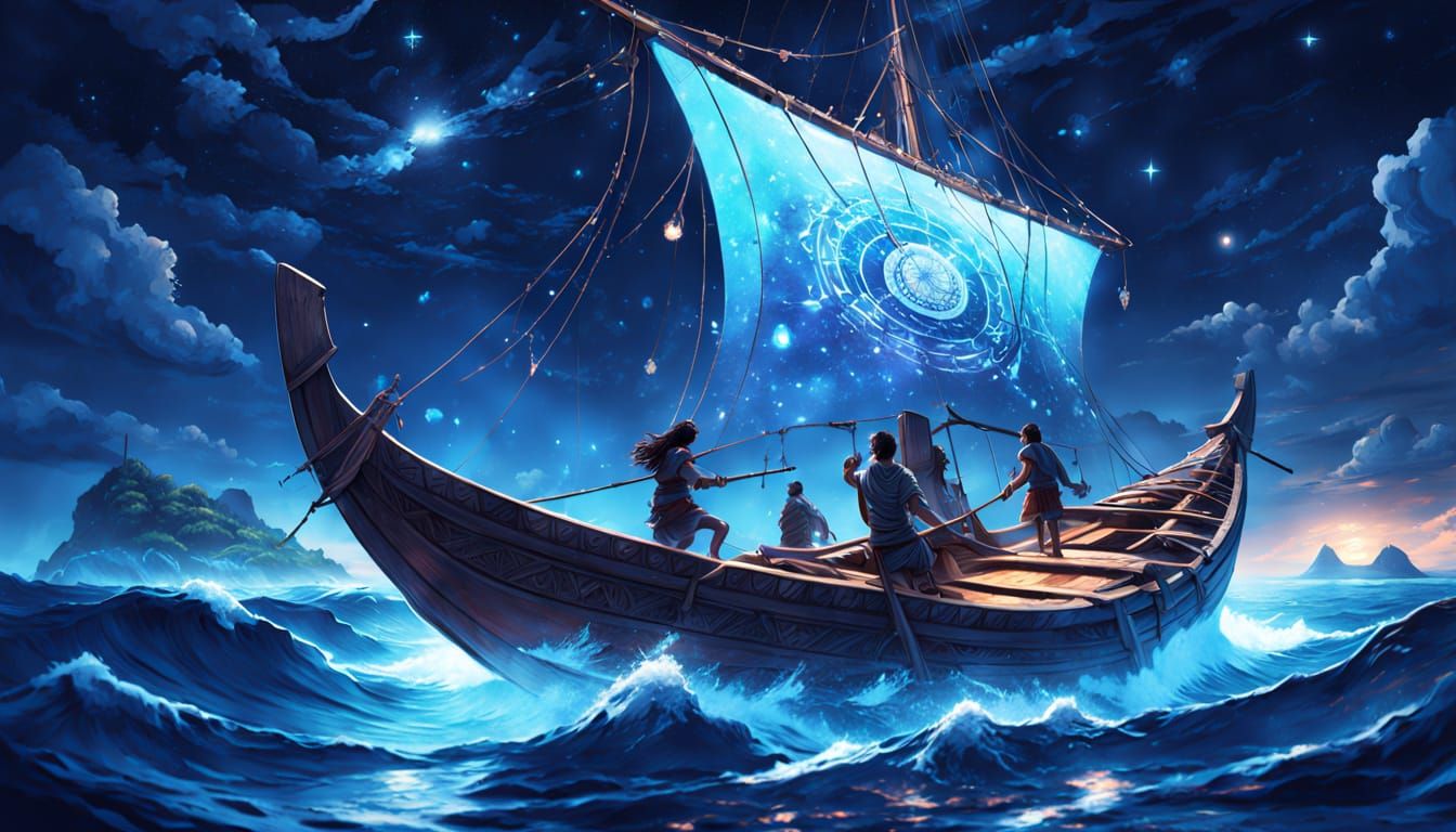 Celestial Polynesian Navigator in Oceanic Futurism Style